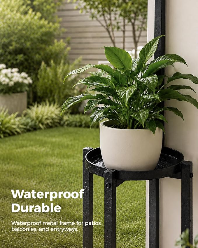 Bamworld Hanging Plant Stand Indoor Corner Tall Plant Shelf Outdoor Space-Saving Metal Plant Holder for Multiple Plants 2 Tier Planter Stand for Patio Garden Balcony Living Room Black