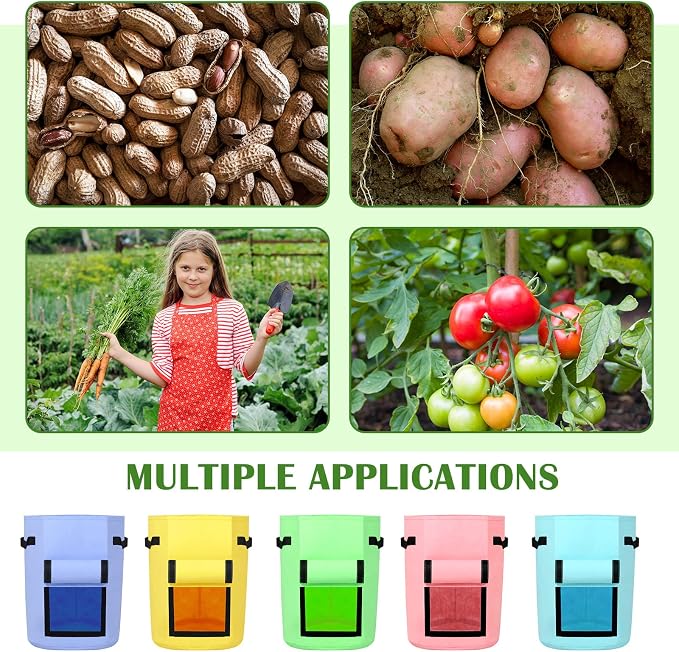 Yinder 20 Pcs 10 Gallon Potato Grow Bags with Flap and Handles Thickened Aeration Fabric Pots Garden Bags Potato Growing Containers Vegetable Garden Planter Bag for Plant Fruit(Bright Color)