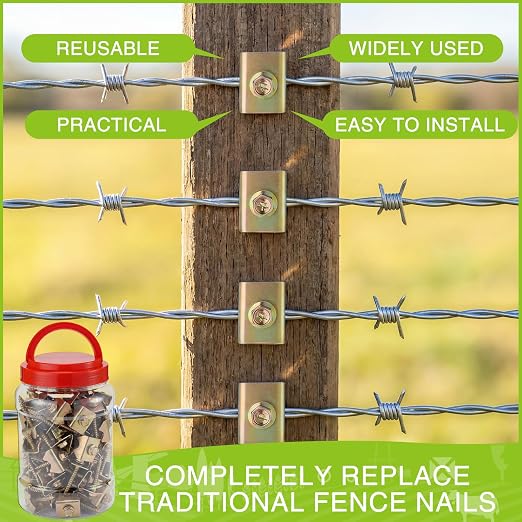 170 Pcs 2 Inch Fence Staples for Wire Reusable Barbed Fence Fasteners Nails with Storage Bucket for Mesh and Woven Fencing, Metal Grid, Softwood, Quick Installation with Electric Drill