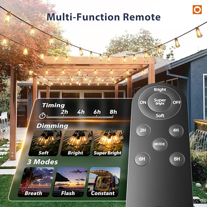 addlon 78(72+6) FT Solar String Lights Waterproof with Remote & USB Port, 24+2 LED Shatterproof Bulbs Patio Lights, Dimmable & Timable 3 Lighting Modes Solar Light for Backyard Camping Garden Decor