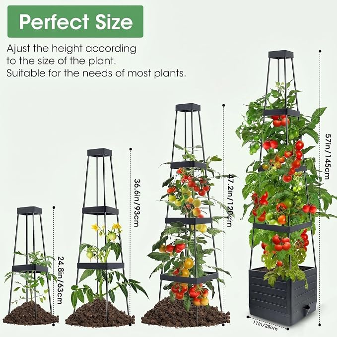 MQUPIN 2 Pack Tomato Planter with Trellis, 57" Self-Watering Raised Garden Bed Planter Box for Climbing Plants Vine Flowers Vegetables, Tomato Cage for Indoor Outdoor Patio Greenhouse