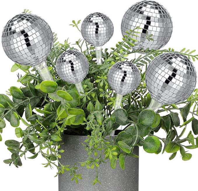 Novabright 6 Pcs Plant Self Watering Disco Ball Globes 10.6in and 5in Disco Self Watering Globes Planter Insert Decorative Automatic Drip Irrigation Devices for Indoor Outdoor