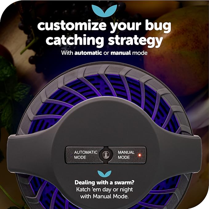 Katchy Midnight Indoor Insect Trap – Auto/Manual Mode – Blue Light & Fan Suction Catcher for Mosquito, Fruit Fly, Gnat, Fungus Gnat & Moth – Ideal for Kitchen & Indoor Plants (Black)