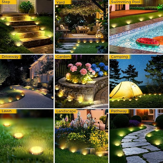 30 Pack Solar Ground Lights Outdoor, 8 LED Mini Flat Solar Disk Lights, IP65 Waterproof Anti-Rust Disc Light, Landscape Lighting for Garden Pathway Yard Walkway Driveway Lawn,Warm White
