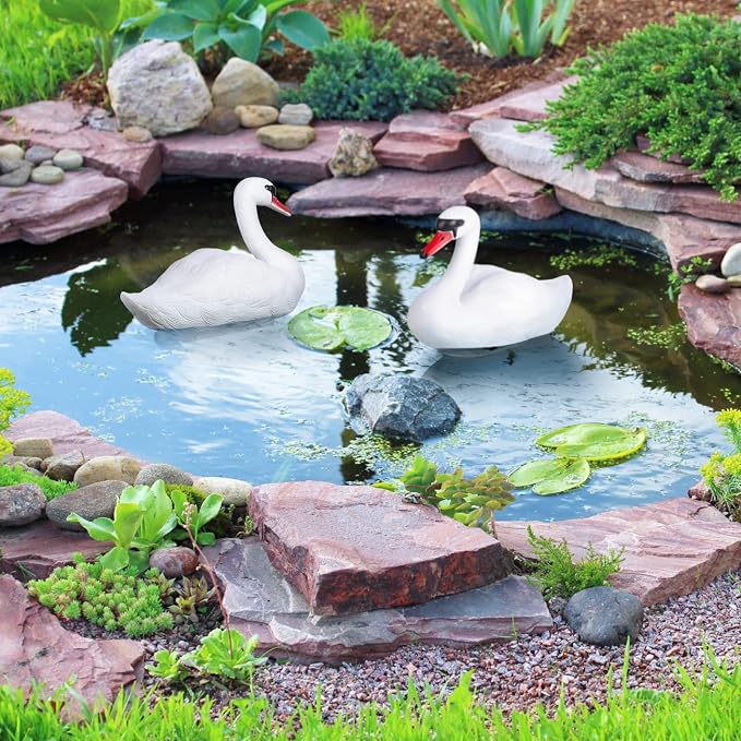 Deekin 2 Pieces Swan Decoy Pond Decoration Goose Decoys Hunting Floating Deterrent Garden Pond Decoration for Fields or Float on The Water Pool, Garden and Patio Accessories
