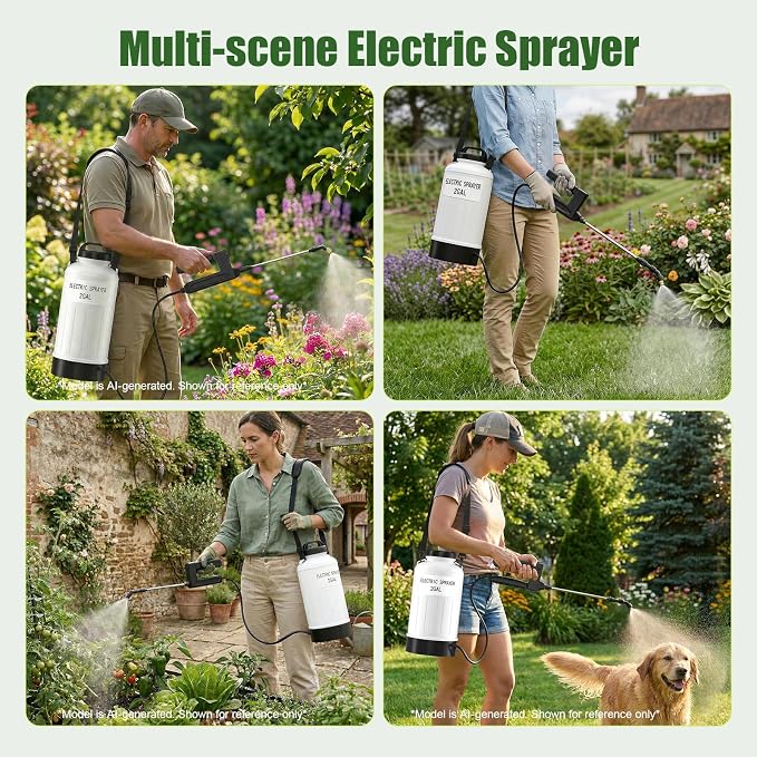 Battery Powered Sprayer 2 Gallon, Wide Mouth Electric Pump Sprayer with Upgraded Elevated Base and Thickened Anti-Abrasion Tank, Kink Proof Hose, Retractable Wand, 3 Nozzles Lawn and Garden
