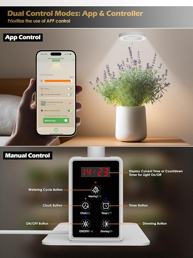Smart Grow Lights for Indoor Plants, Plant Light with Auto-Timer, Full Spectrum LED Grow Light, Adjustable Height & Stepless Dimming,Plant Assistant Suitable for Most Plants (White(Desktop2))