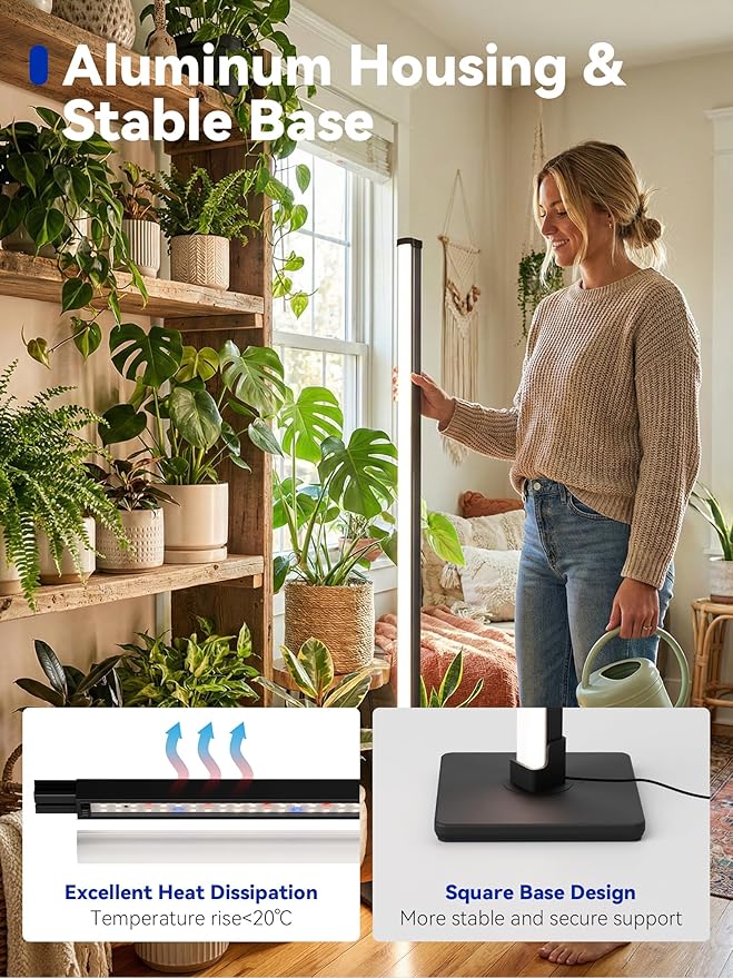 GLOWRIUM Grow Lights for Indoor Plants, 30W Vertical Plant Grow Lights with Auto-Timer, Full Spectrum LED Standing Plant Grow Light, 3 Light Modes, 6-Level Dimmable (45in)