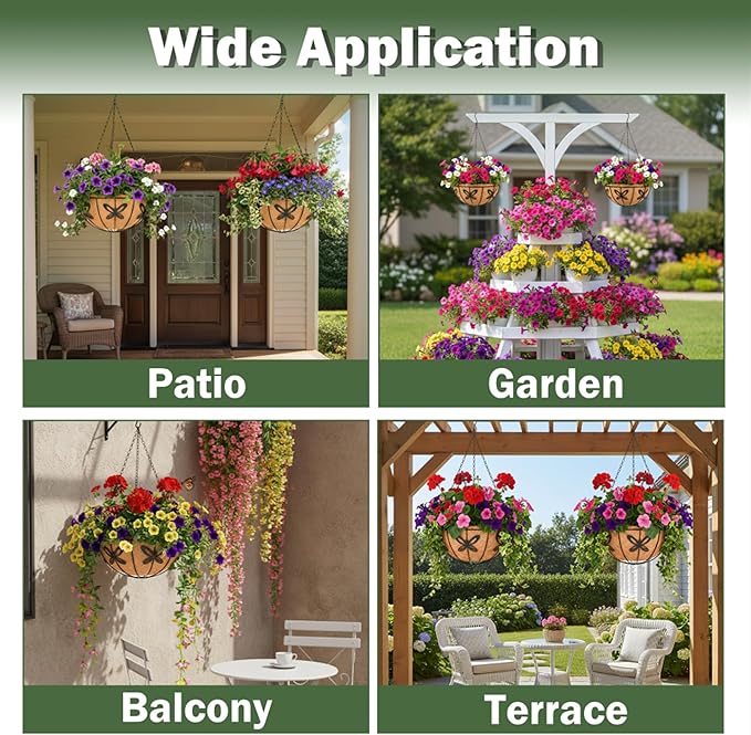 4 Pack 14 Inch Hanging Baskets for Plants Outdoor Metal Hanging Planter Basket with Coco Coir Liner Hanging Flower Baskets Hanging Flower Pots Holder for Garden, Patio(Butterfly)
