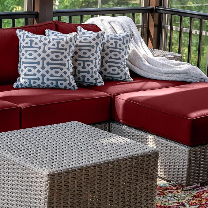 14 Piece Outdoor Patio Waterproof Cushion Covers, Fits 6-Seat Wicker Rattan Sectional Couch Chair Furniture Cover Replacement Set - Fade-Resistant Patio Cushion Covers with Zipper