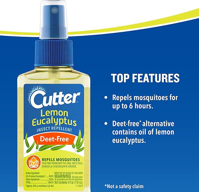 Cutter Lemon Eucalyptus Insect Repellent 4 Ounces, DEET-Free Pump Spray, 6 Pack