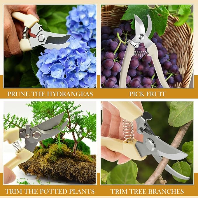 Amylove 24 Pcs Garden Flower Shears Pruning Scissors Valentine Heavy Duty Plant Scissor Garden Clippers Hand Bypass Pruner for Gardening Plants Hedge Tree Cutting Miniature Bonsai Modeling(Beige)
