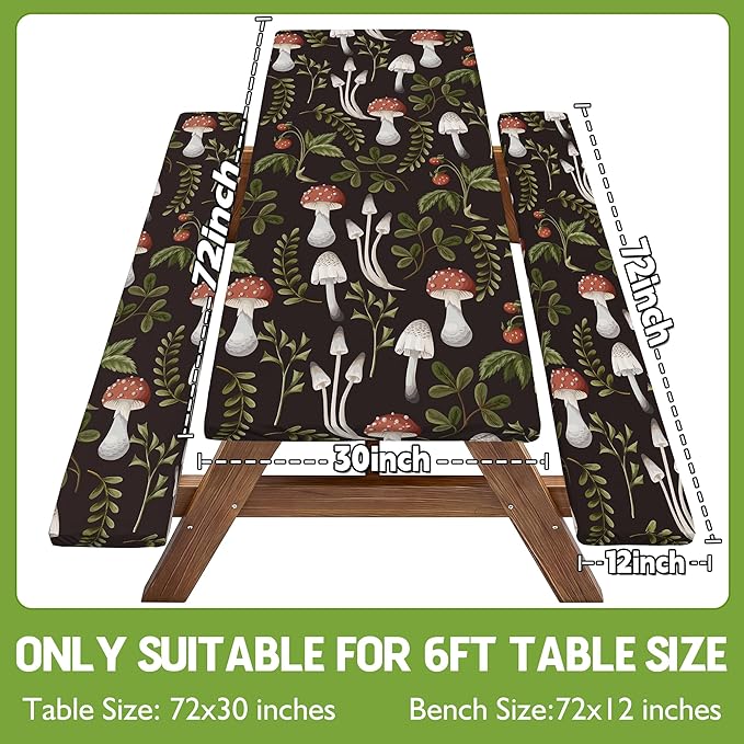 Picnic Table Cover with Bench Covers Waterproof Elastic Rectangle Furniture Fitted Table Cloth Tablecloth Glamping Camp Camper Camping Essentials Outdoor Road Trip Rv Car Travel Vacation Canping Gear