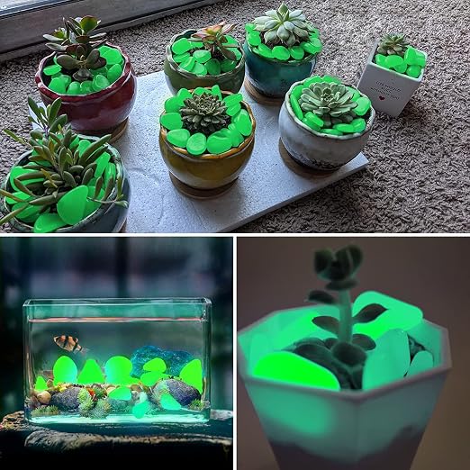 NAMTSO Glow in The Dark Rocks Outdoor, 200 pcs Green Solar Rocks for Landscaping, Outdoor Decor Glow in The Dark Stones, Glowing Pebbles for Garden Backyard Patio Lawn Pond Fish Tank Aquarium Decor