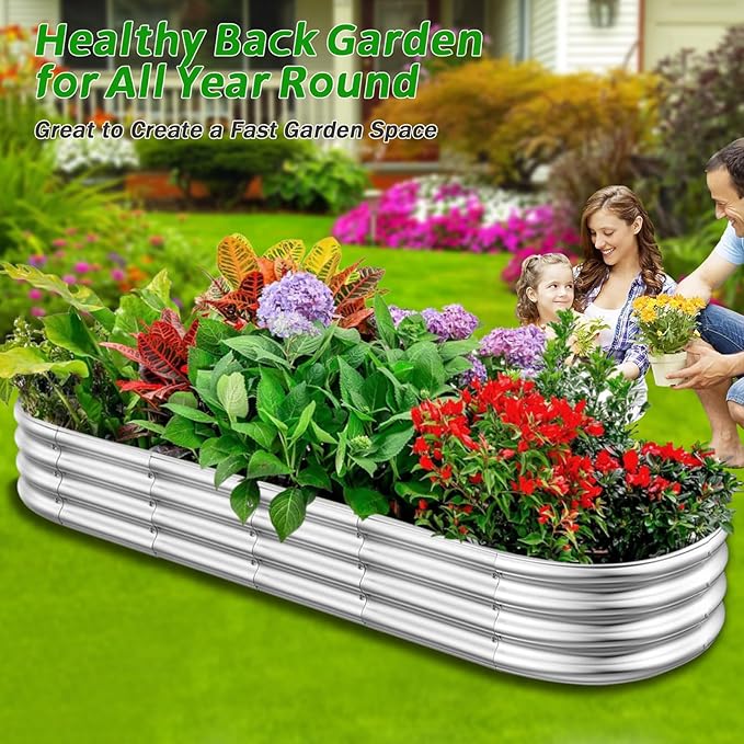 RAYKEEP Galvanized Raised Garden Beds, Outdoor Raised Garden Boxes, Oval Large Bottomless Metal Elevated Garden Bed Planter Box for Vegetables, Fruits, Flower (7x2x1(ft))