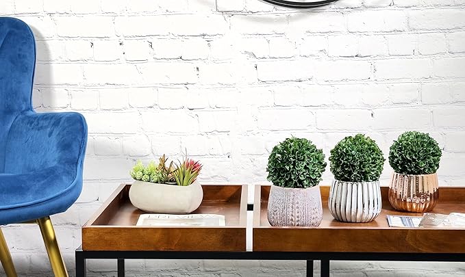 Admired by Nature 3pcs 5" Ball Topiary Plants Artificial Boxwood Topiary Faux Topiaries Artificial boxwood balls for pots for Wedding Decoration, Home Decor, Office Desk, Front Porch Indoor & Outdoor