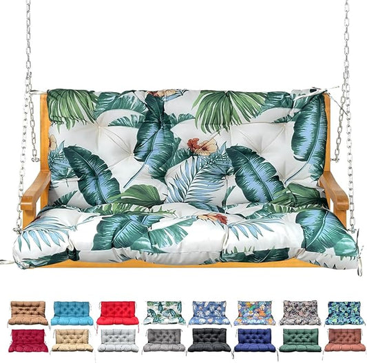 Porch Swing Cushion with Backrest,Waterproof Bench Cushion for Outdoor Furniture,2-3 Seater Replacement Thickened swing cushion with Ties,Patio,Outdoor,Backyard and Garden (Hawaiian Flower,47x40")