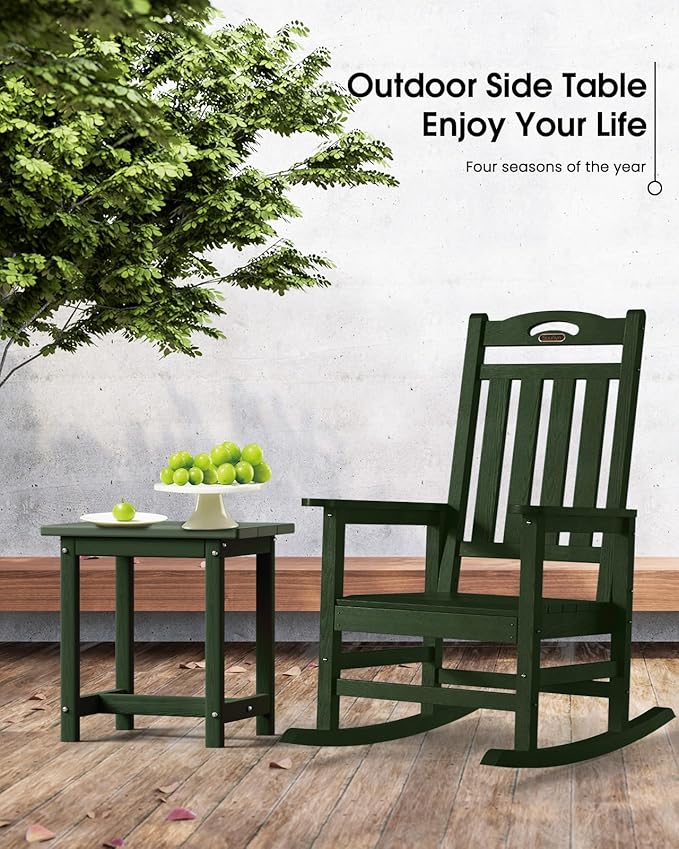 Outdoor Side Table, HDPE Small Outdoor Table, Adirondack Side Tables, Outside End Tables for Patio, Porch, Deck, Pool, Weather Resistant (Green)