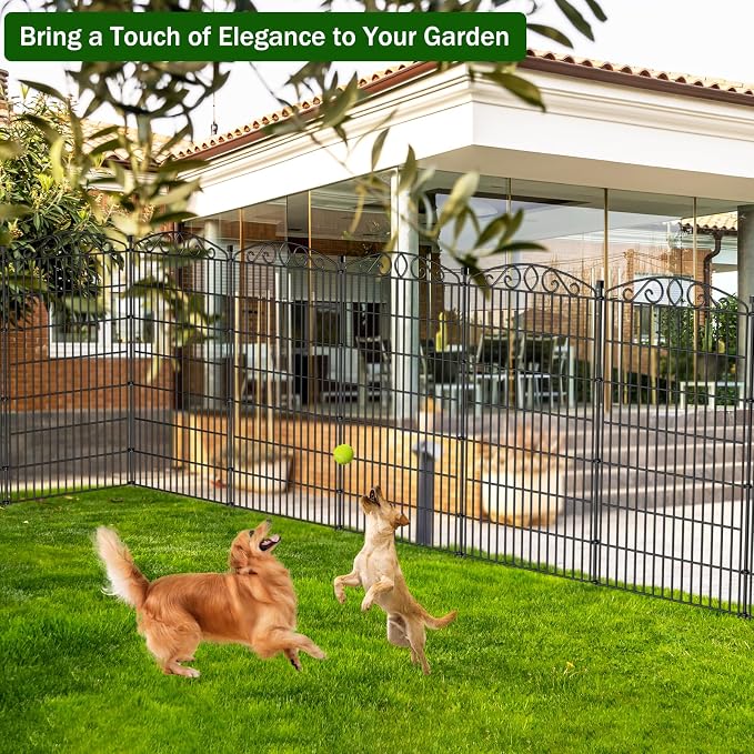 12 Panel No Dig Decorative Garden Fence - 42in H x 25.67 ft L, Tall Animal Barrier for Dogs Rabbits, Rustproof Metal Wire Panels for Yard, Patio, and Outdoor Border Use