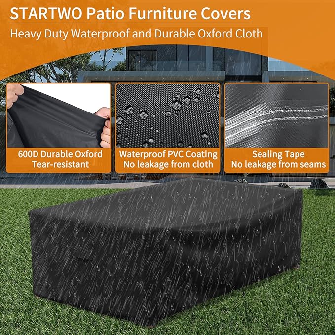 STARTWO Patio Furniture Covers Waterproof for Coffee Table Cover, Heavy Duty Durable Rectangular Outdoor Table Cover Fits up to 48L x 28Wx 13H inches, Black