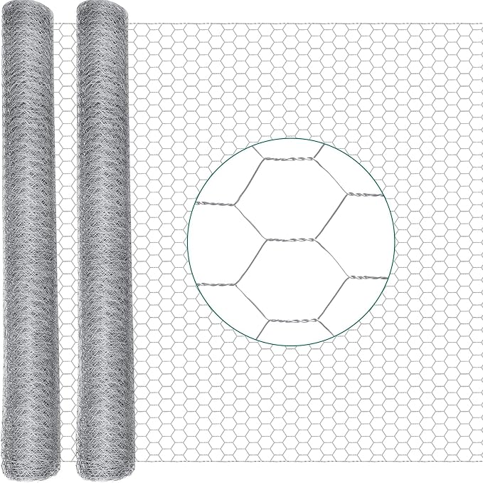 GlikCeil 48 in X 200 ft Chicken Wire Fencing Metal Floral Chicken Wire Mesh for Crafts Poultry Garden, 1 Inch Hexagonal Galvanized Hardware Cloth Netting for Poultry Coop Barrier Rabbit Cage(Silver)