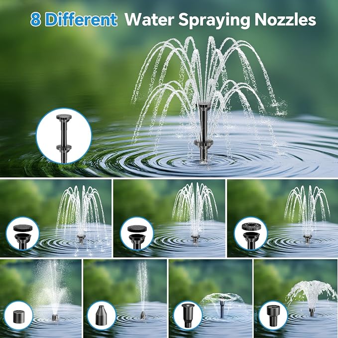 POPOSOAP 8W Solar Pond Filter with Built-in 3000mAh Battery Backup, Solar Fountain Pump for Small Ponds, Pond Filter Keeps Water Clean & Flowing for Bird Bath, Fish Tank, DIY Water Features P3081D
