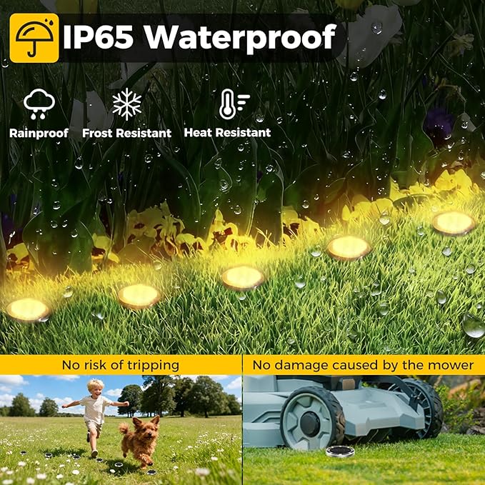 10 Pack Solar Ground Lights Outdoor, 8 LED Mini Flat Solar Disk Lights, IP65 Waterproof Anti-Rust Disc Light, Landscape Lighting for Garden Pathway Yard Walkway Driveway Lawn,Warm White
