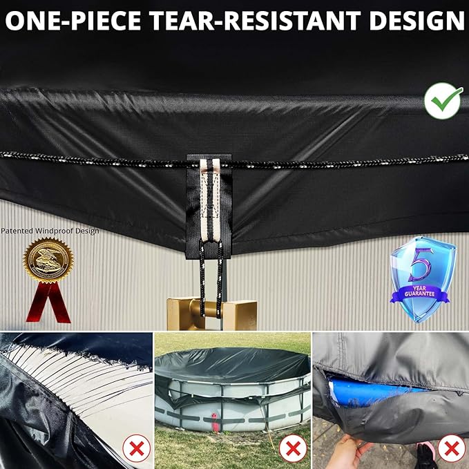 QH.HOME 550D 21.5 Ft Pool Covers for Above Ground Pools[Upgraded Tear-Proof & Windproof] wth Pre-Installed Dual-Rachet and Rope,Pool Covers for Above Ground Pools-Snug Fit & Waterproof Protection