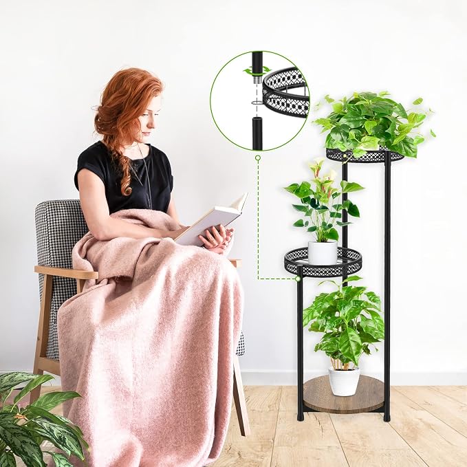 Oppro Plant Stand Set of 2, Tiered Metal Wood Corner Planter Stands Flower Shelf for Indoor Outdoor Plants