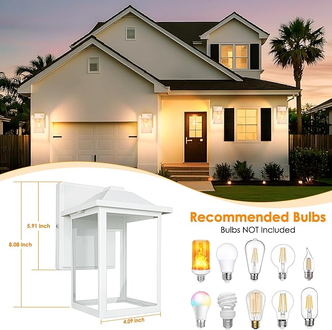 MATAMEYE Outdoor Wall Lantern, Exterior Waterproof Wall Sconce Light Fixture, White Front Door Mounted Lighting with Glass, Anti-Rust Porch Lamp