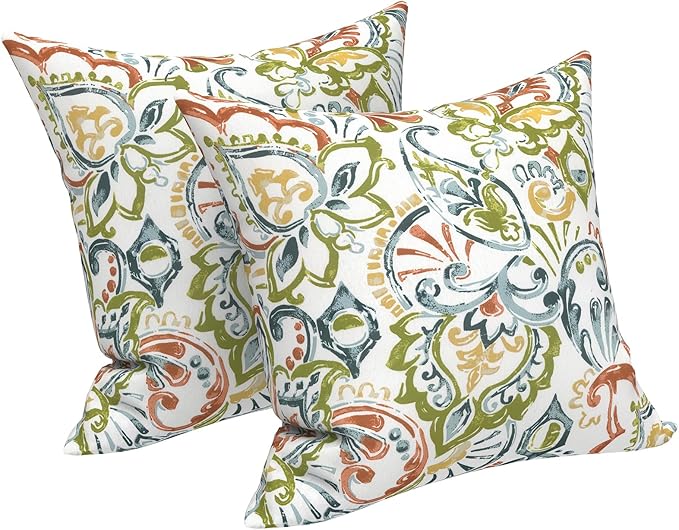 LVTXIII 2 Pack Outdoor Pillow Covers ONLY 18x18 Inch, Water-Repellent Square Decorative Cushion Covers for Patio Furniture, Garden, Sofa, Paisley Botanical