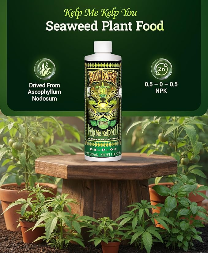 FoxFarm Bush Doctor Kelp Me Kelp You Seaweed Plant Food - 0.5-0-0.5 Liquid Kelp Fertilizer for Gardens, Hydroponic & Drip Irrigation Systems - Nutrient Uptake & Plant Growth - 1 Pint