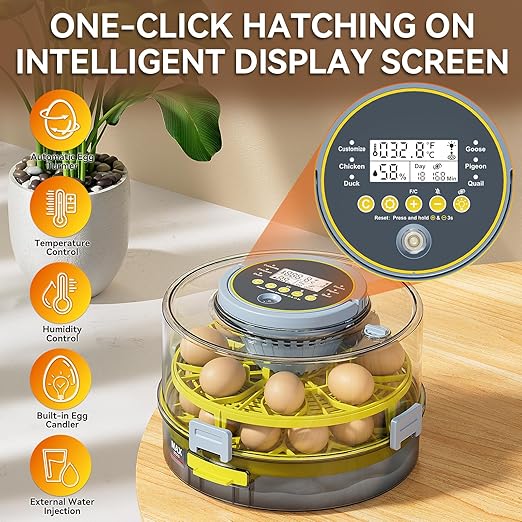 Egg Incubator for Hatching Eggs – 20-Egg Capacity with Automatic Egg Turner, Temperature & Humidity Control, LED Egg Candler, 360° Viewing for Chicken, Duck, Quail & Goose Parrot & Pigeon