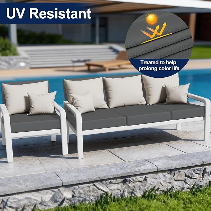 Smiry Waterproof Patio Cushion Covers, Stretch Outdoor Couch Slipcovers Replacement Washable Furniture Protector Sofa Chair Seat Cover for Dogs and Pets (12 Pcs, Dark Grey)