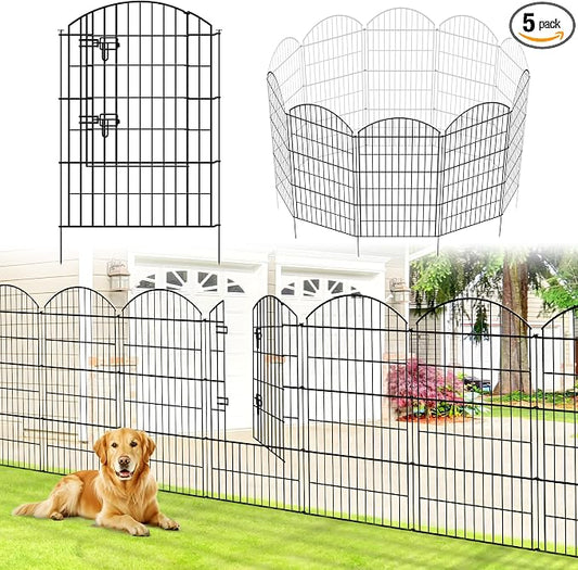 Thealyn Metal Garden Fence 40 in H x 28 in W 5 Panels (4 Panels + 1 Gate) Total Length 11.6 ft, No Need Dig Rustproof Animal Barrier Fencing Border Fence for Dog, Patio,Yard, Landscape, Flower Bed