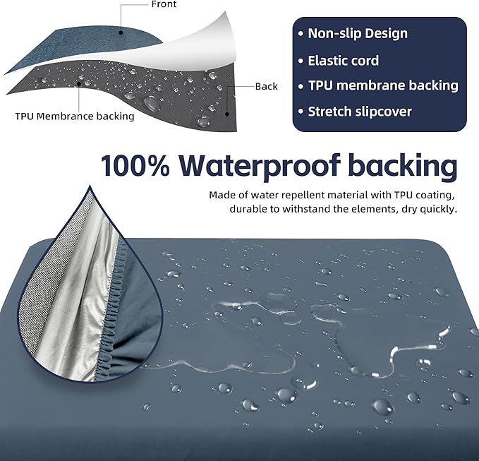 8Pcs Patio Cushion Covers,Outdoor Cushions Covers,Stretch Cushion Covers Replacement, Washable and Reusable Furniture Protectors(Grey Blue)