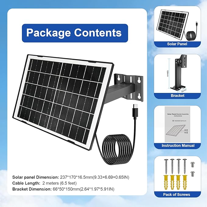Eco-friendly 8W 5V Monocrystalline Solar Panel, Type-C Interface, IP66 Waterproof, 6.5-foot Cable, High Conversion Rate, Compatible with Various Electronic Devices