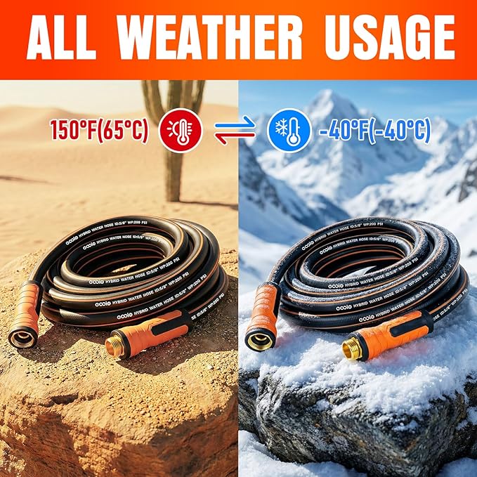 Garden Hose 25 ft x 5/8", NON-EXPANDING Flexible Water Hose, Kink Resistant Lightweight Hybrid Hose-Black Orange
