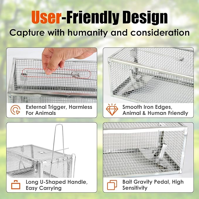 TeqHome Humane Rat Trap, 3 Pack Small 1-Door Live Chipmunk Trap That Work for Indoor and Outdoor,Easy to Catch and Release Live Animal Traps Mouse Cage Traps Reusable for Rodents Mice Voles Hamsters
