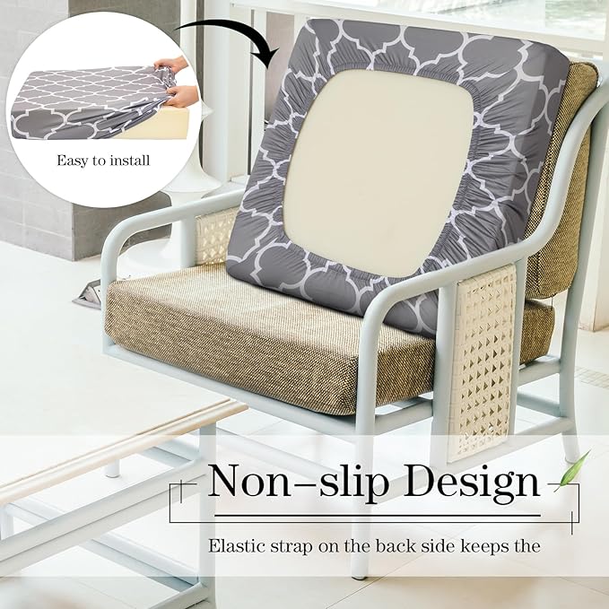 Newwiee 8Pcs Patio Cushion Covers Stretch Outdoor Cushion Cover Replacement for Patio Furniture Sofa Couch Slipcovers, Soft Flexibility Washable Furniture Protector(Vintage Line,Gray)