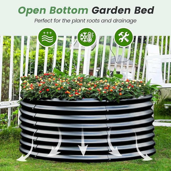 Land Guard 3×3×2ft Galvanized Raised Garden Bed Kit, Round Galvanized Planter Raised Garden Boxes Outdoor, Large Metal Raised Garden Beds for Vegetables, Grey