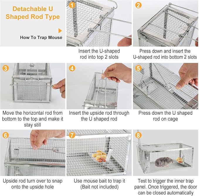 TeqHome Humane Rat Trap, 2 Pack Small Live Chipmunk Trap That Work for Indoor & Outdoor, Easy to Catch & Release, Live Animal Traps Mouse Cage Traps Reusable for Small Rodents Mice Voles Hamster