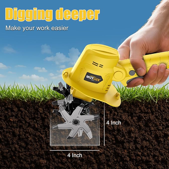 20V Cordless Tiller Cultivator for Gardening, Electric Garden Tiller with Battery & Charger, Garden Rototiller for Lawn Gardening Soil Cultivation, 2 Batteries