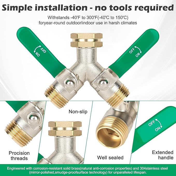 Love Is War 2 Way Y Garden Hose Splitter, 3/4" GHT Thread Brass Hose Connector, High Flow Outdoor Faucet Splitter for RV Yard Garden Watering