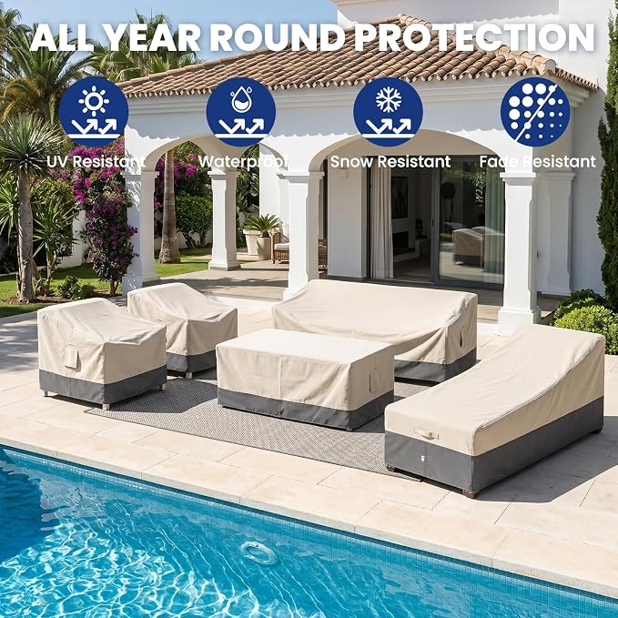 Extra Heavy Duty Patio Chaise Lounge Cover Waterproof 2 Pack - Lounge Chair Covers for Outdoor Pool Lounger and Patio Furniture, 84" x 32" x 32" H