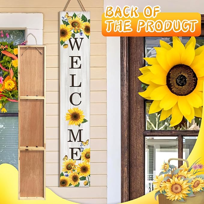 Sunflower Porch Sign Welcome Sign For Front Porch Summer Sunflowers Home Decor Sunshine Welcome Sign for Indoor Outdoor Garden Wooden Vertical Sign For Patio Front Door Porch Wall Yard