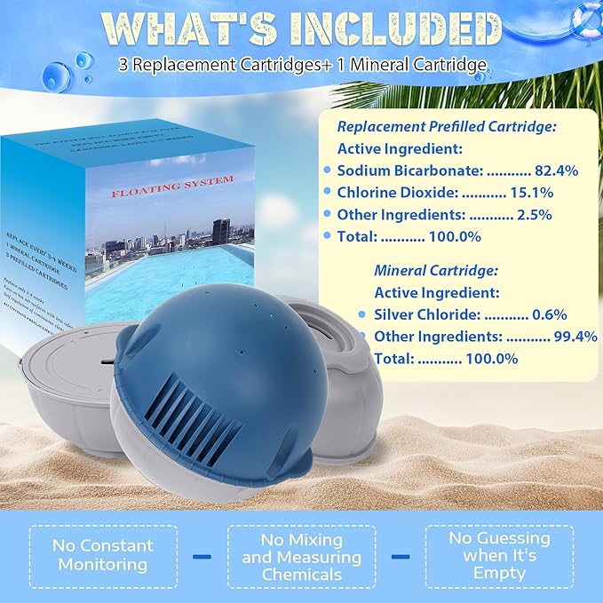 Hot Tub Floating System Mineral Cartridge + Replacement Prefilled Cartridge 3-Pack, Compatible with Frog Ease Floating System, Water Treatment Smart Self-Regulating