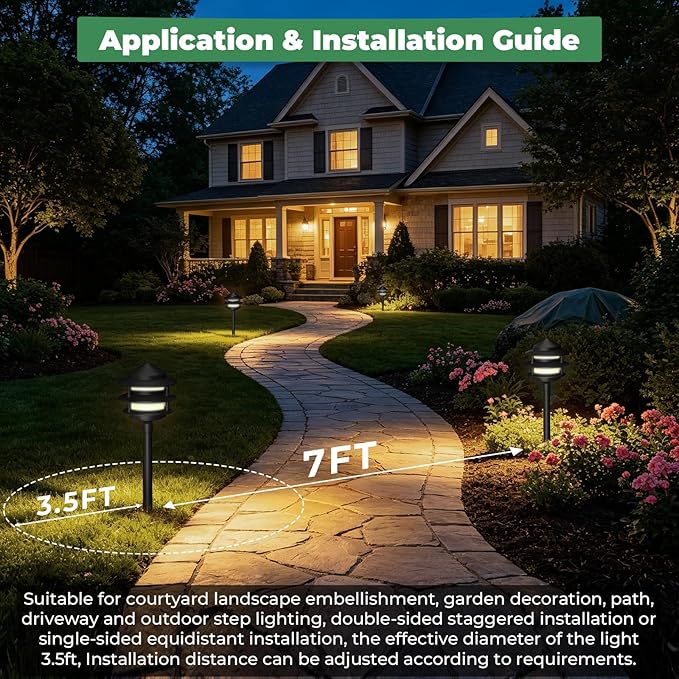 Gardencoin Pagoda Low Voltage Landscape Pathway Lights, 12V Outdoor LED Path Lights Wired, Aluminum Walkway Lighting with 4W 2700K Replaceable G4 Bulb, Classic 3-Tier Lantern, 12 Pack