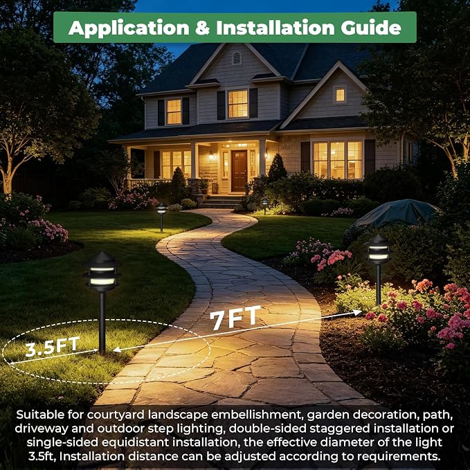 Gardencoin Pagoda Low Voltage Landscape Pathway Lights, 12V Outdoor LED Path Lights Wired, Aluminum Walkway Lighting with 4W 2700K Replaceable G4 Bulb, Classic 3-Tier Lantern, 6 Pack