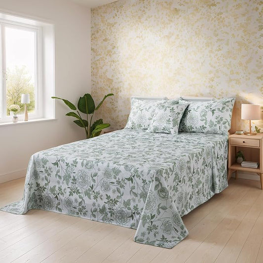 FADFAY Sheets Set Full Vintage White and Green Floral Bedding Elegant Peony Sheets Set Shabby Rose Farmhouse Bedding 100% Egyptian Cotton 800 Thread Count Deep Pocket Fitted Sheet 4Pcs, Full Size